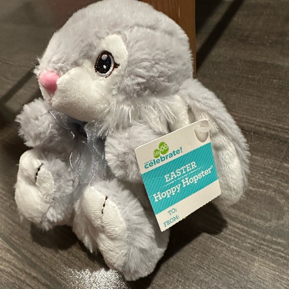 Easter Happy Hoppy Bunny. Gray very soft plush! Tag on but a bit bent. - Picture 2 of 6